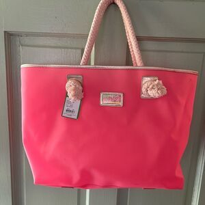 Lilly Pulitzer large Shoreline Tote yummy melon, jelly, pink rope tote